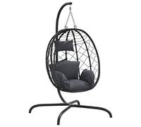 vidaXL Silla Colgante Huevo con cojín Acero ratán sintético Antracita