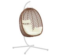 vidaXL Silla Colgante Tipo Huevo sin Soporte Crema Claro y Café, Asiento Moderno para Sala, Silla Huevo Resistente al Clima, Hamaca Ovalada, Columpio cómodo para Relajarse