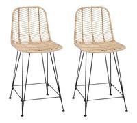 vidaXL Silla de Bar 2 pcs Natural 44,5 x 54,5 x 97,5 cm Ratan e Hierro, Taburete Moderno para Sala, Silla Alta, Estructura de Hierro, Mueble de ratán, Asiento Elegante