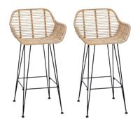 vidaXL Silla de Bar 2 pcs Natural 55 x 52 x 92 cm Ratan e Hierro, Sala de Estar, Moderna, Muebles duraderos, funcionales para un Espacio Estiloso, Asientos cómodos y soluciones Decorativas prácticas