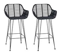 vidaXL Silla de Bar 2 pcs Negro 55 x 52 x 92 cm Ratan e Hierro, Sala de Estar, Moderna, Muebles duraderos, funcionales para un Espacio Estiloso, Asientos cómodos y soluciones Decorativas prácticas