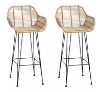 vidaXL Silla de Bar 2 pcs Natural 55 x 52 x 105 cm Ratan e Hierro, Taburete con reposabrazos, Silla de Bar Moderna para tu Sala, diseño cómodo y Duradero, Estructura de Hierro y Mimbre