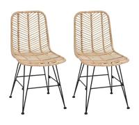 vidaXL Silla de Comedor 2 pcs Natural 44.5 x 55 x 85 cm Ratan e Hierro, Sillas Elegantes para Comer, Asientos Modernos de ratán, Respaldo Alto, Muebles ergonómicos para Sala