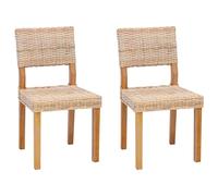 vidaXL Silla de Comedor 2 pcs Natural 46 x 55 x 84 cm Ratán Kubu, Silla de Comedor Elegante, Asiento de ratán Moderno, Acabado de Caoba, Respaldo cómodo, soluciones de Muebles Chic