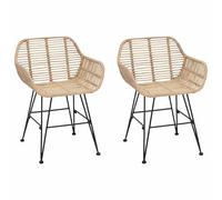 vidaXL Silla de Comedor 2 pcs Natural 55 x 50 x 74 cm Ratan e Hierro, Silla de Comedor Moderna, Asiento Acogedor, sillón Elegante, diseño Minimalista, Mueble Duradero para Interiores