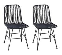 vidaXL Silla de Comedor 2 pcs Negro 44 x 47 x 85 cm Ratan e Hierro, Silla Moderna para Comedor, Respaldo Alto, ergonómica, de ratán Elegante, Hierro Interior, cómoda para tu hogar