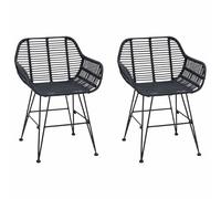 vidaXL Silla de Comedor 2 pcs Negro 55 x 50 x 74 cm Ratan e Hierro, Sala de Estar, Moderno, Duradero, Muebles multifuncionales para Comodidad, Estilo y versatilidad óptimos en Cualquier Entorno del h