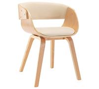 vidaXL Silla de Comedor de Madera y Cuero Sintético Casa Hogar Jardín Muebles Mobiliario Sala Salón Cocina Decoración Bricolaje Diseño Color Crema