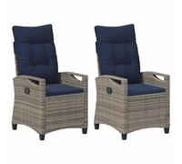 vidaXL Silla de Jardín 2 pcs Gris y Azul Marino 56 x 60 x 112 cm, Muebles Modernos para jardín y terraza, Silla reclinable Rectangular, Asiento Exterior ergonómico, Resistente al Clima, Tumbona