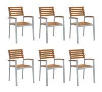 vidaXL Set de 6 sillas apilables para el jardín de en Gris y marrón. Son metálicas y de Madera, Usar afuera. Tienen un diseño ergonómico, Son Resistentes al Clima y Son Ideales para t