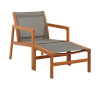 Vidaxl silla de jardín con reposapiés madera eucalipto textilene gris