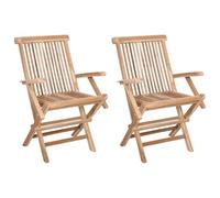 vidaXL Silla de jardín Plegable 2 pcs Natural Madera de Teca Maciza, Silla Plegable de Teak Moderna, Asiento de Jardín, Muebles de Patio Que Ahorran Espacio, Diseño Elegante
