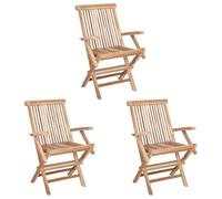 vidaXL Silla de jardín Plegable 3 pcs Natural Madera de Teca Maciza, Silla Plegable de Teak Moderna, Asiento de Jardín, Muebles de Patio Que Ahorran Espacio, Diseño Elegante
