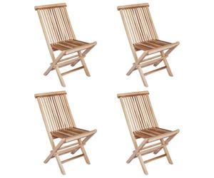 vidaXL Silla de jardín Plegable 4 pcs Natural Madera de Teca Maciza, Silla de Teca Moderna para Exterior, Asiento Plegable, Muebles de Patio, Ideal para Comidas