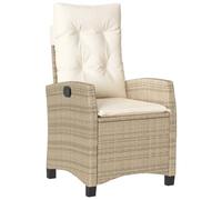 vidaXL Silla de jardín reclinable con cojines ratán sintético Beige