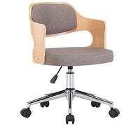 vidaXL Silla de Oficina Giratoria Escritorio Sillón de Altura Ajustable Regulable de Escritorio de Ordenador Tela Gris Taupe Madera Curvada