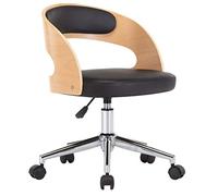 vidaXL Silla de oficina giratoria madera curvada cuero sintético negro