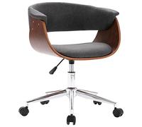 vidaXL Silla de Oficina Giratoria Escritorio Sillón Ruedas Despacho de Altura Ajustable Regulable de Escritorio de Ordenador Tela Gris Madera Curvada