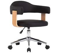 vidaXL Silla de Oficina Giratoria Escritorio Sillón Ruedas Despacho de Altura Ajustable Regulable de Ordenador Cuero Sintético Negro Madera Curvada
