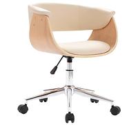 vidaXL Silla de Oficina Giratoria Escritorio Sillón Ruedas Despacho de Altura Ajustable Regulable de Ordenador Cuero Sintético Crema Madera Curvada