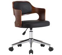 vidaXL Silla de Oficina Giratoria Escritorio Sillón Ruedas Despacho de Altura Regulable de Ordenador Cuero Sintético Negro Madera Curvada