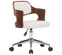 vidaXL Silla de Oficina Giratoria Ruedas Despacho de Altura Ajustable de Escritorio de Ordenador Cuero Sintético Blanco Madera Curvada