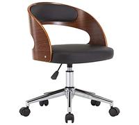 vidaXL Silla de Oficina Giratoria Ruedas Despacho de Altura Ajustable Regulable de Escritorio de Ordenador Cuero Sintético Negro Madera Curvada