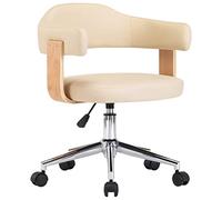 vidaXL Silla de Oficina Giratoria Sillón Ruedas Despacho de Altura Ajustable Regulable de Escritorio de Ordenador Cuero Sintético Crema Madera Curvada