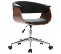 vidaXL Silla de Oficina Giratoria Sillón Ruedas Despacho de Altura Ajustable Regulable de Escritorio de Ordenador Cuero Sintético Negro Madera Curvada