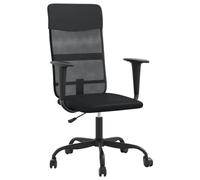 vidaXL Silla de Oficina, Silla Tapizada con Ruedas, Silla de Escritorio Ordenador Trabajo, Asiento Regulable, Tela de Malla y Cuero Sintético Negro