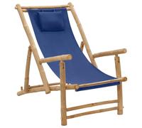 vidaXL Silla de Playa Asiento con Brazos Butaca Sillón Reclinable Jardín Patio Terraza Balcón Camping Exterior de Bambú y Lona Azul Marino