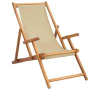 vidaXL Silla de Playa Beige Madera de Teca Maciza, Sillas de Jardín y Terraza, Modernas, Resistentes al Clima, Plegables y de Madera Teca para Exterior