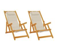 vidaXL Conjunto de Sillas de Playa Ajustables para Exterior de 2 Madera de Acacia Sólida Reclinable con Varios Posiciones y Tejido Transpirable Uso Interior o Exterior Color Taupe Silla