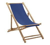 Vidaxl silla de playa de bambú y lona azul marino