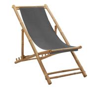 Vidaxl silla de playa de bambú y lona gris oscuro