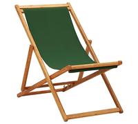 vidaXL Silla de Playa Plegable Asiento Reclinable Piscina Camping Hamaca Tumbona Jardín Patio Balcón Tela Verde Madera de Eucalipto