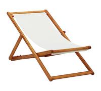 vidaXL Silla de Playa Plegable Asiento Reclinable Piscina Camping Hamaca Tumbona Jardín Patio Balcón Tela Blanco Crema Madera de Eucalipto
