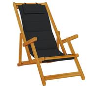 vidaXL Silla de Playa Plegable con reposabrazos Negra, Silla de Playa Plegable, sillón de Cabestrillo, Silla de Playa de Madera, sillón de Exterior