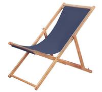vidaXL Silla de Playa Plegable de Tela y Estructura de Madera Azul