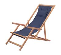 Vidaxl silla de playa plegable de tela y estructura de madera azul