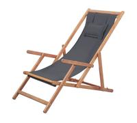 Silla De Playa Plegable De Tela Y Estructura De Madera Gris Vidaxl