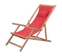 vidaXL Silla de Playa Plegable de Tela y Estructura de Madera Roja