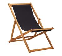 Vidaxl silla de playa plegable madera de eucalipto y tela negra