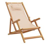 Vidaxl silla de playa plegable madera maciza de eucalipto y tela beige