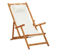 Vidaxl silla de playa plegable madera maciza de eucalipto y tela crema