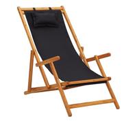 Vidaxl silla de playa plegable madera maciza de eucalipto y tela negra