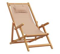 vidaXL - Silla plegable de playa, color topo, madera de eucalipto maciza y tela, silla larga, silla de exterior, asiento al aire libre, silla de camping