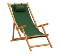Vidaxl silla de playa plegable madera maciza de eucalipto y tela verde