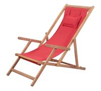Vidaxl silla de playa plegable de tela y estructura de madera roja