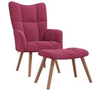 vidaXL Silla de Relajación con Reposapiés Taburete Asiento Sillón Salón Sala de Estar Estudio Escritorio Oficina Muebles Terciopelo Rojo Tinto